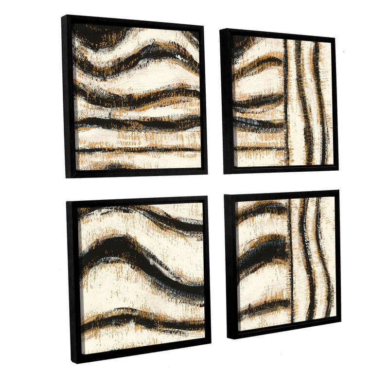 Shirly Novak 'Black and Gold Geometric VI ' 4piece Floatingframed Canvas Wall Art Set Bed