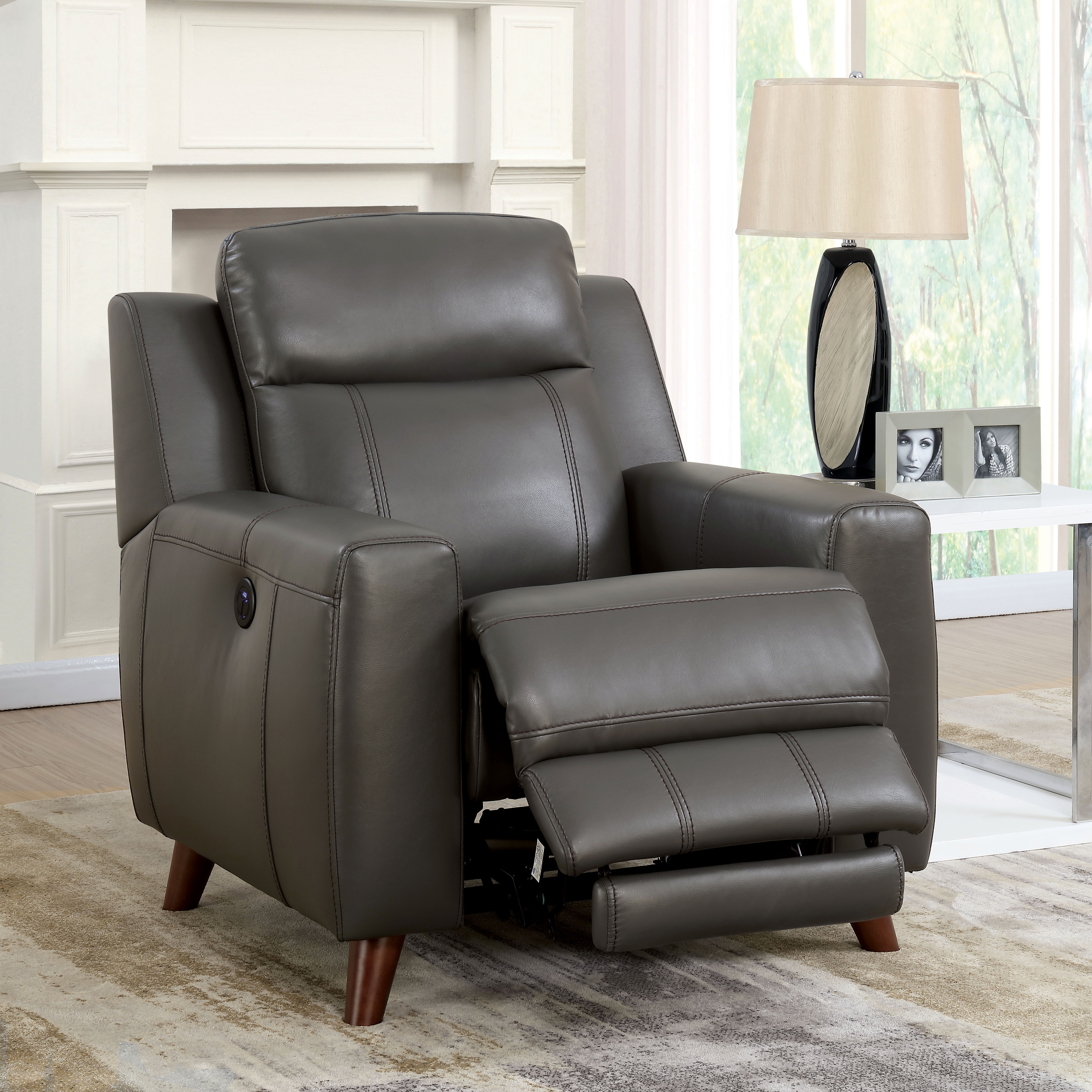 Shop Furniture Of America Zass Modern Grey Faux Leather Recliner