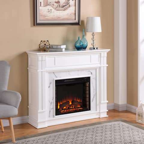 Gracewood Hollow Occom Faux Cararra Marble Electric Media Fireplace