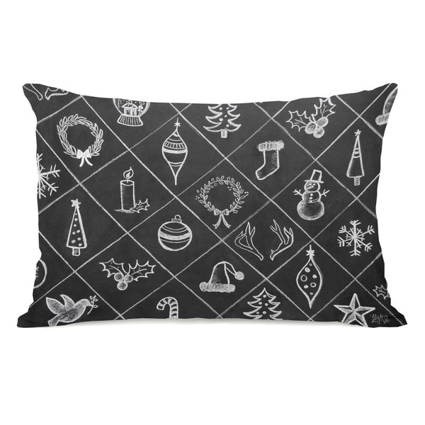 Christmas Cheer Pattern - Gray White 14x20 Throw Pillow by Lily & Val