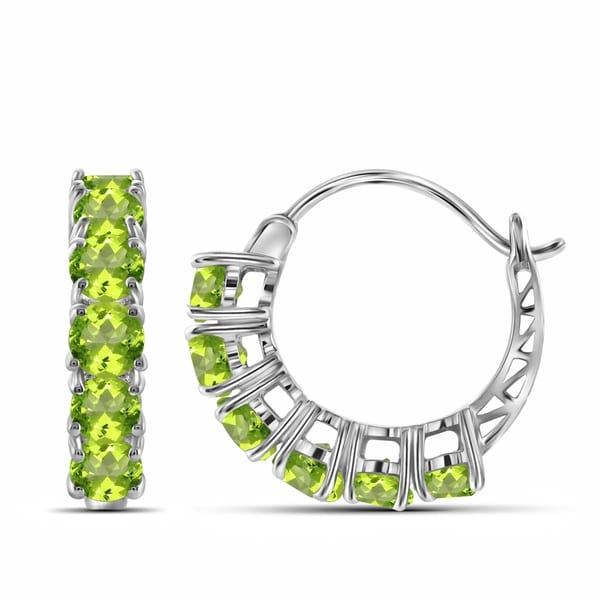 Jewelonfire 3 00 Carat Genuine Peridot Hoop Earring In Sterling Jewelonfire 3 00 Carat Genuine Peridot Hoop Earring In Sterling Silver