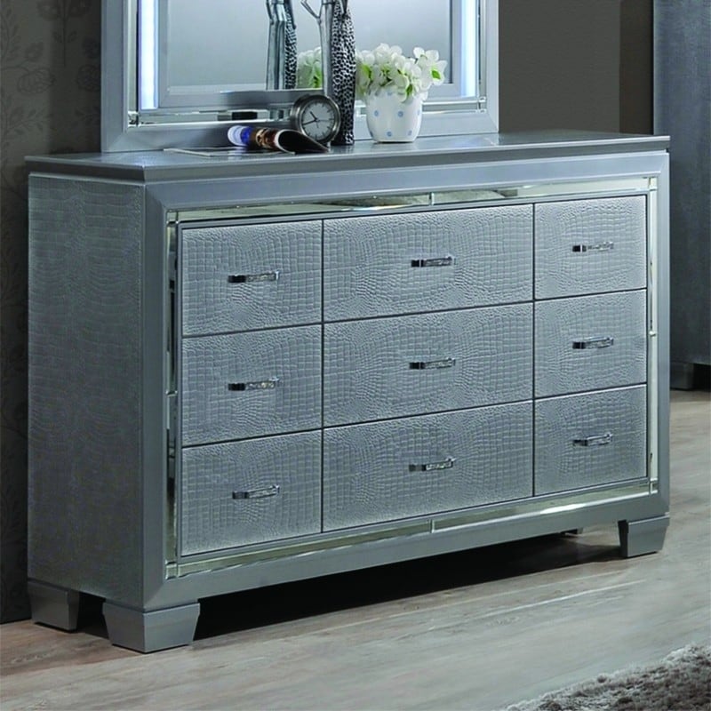 Shop Best Quality Furniture Metallic Silver 9 Drawer Dresser