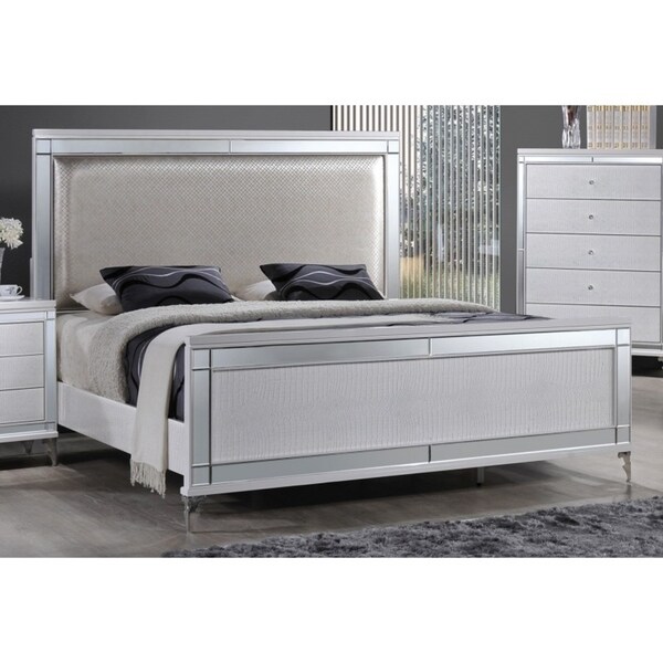 Best Quality Furniture Metallic White Upholstered Panel Bed - Overstock