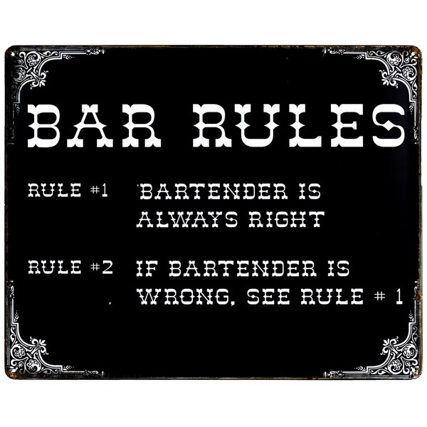 Shop Bar Rules Vintage Metal Sign Wall Decor Ships To Canada