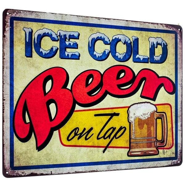 Vintage Ice Cold Beer on Tap Wall Sign Vintage Ice Cold Beer on Tap Wall Sign