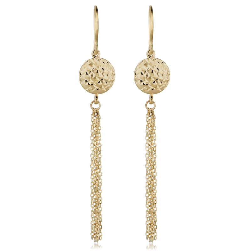 Fremada 14k Yellow Gold Diamond-cut Disc Tassel Earrings