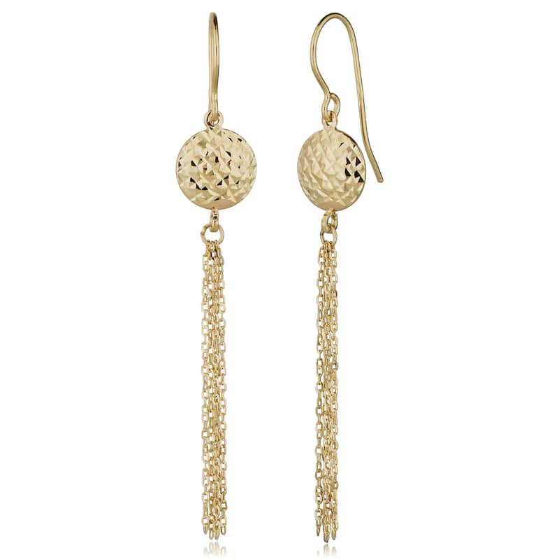 Fremada 14k Yellow Gold Diamond-cut Disc Tassel Earrings