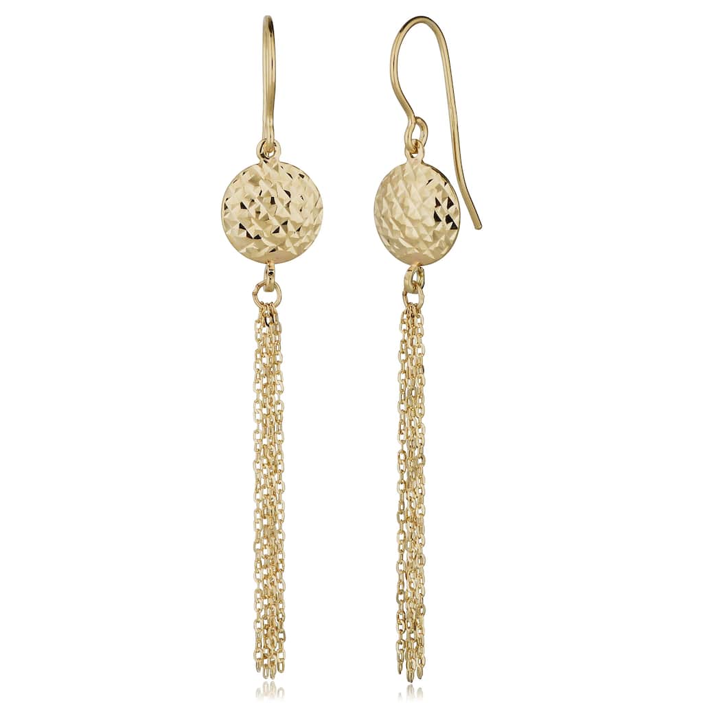 Fremada 14k Yellow Gold Diamond-cut Disc Tassel Earrings