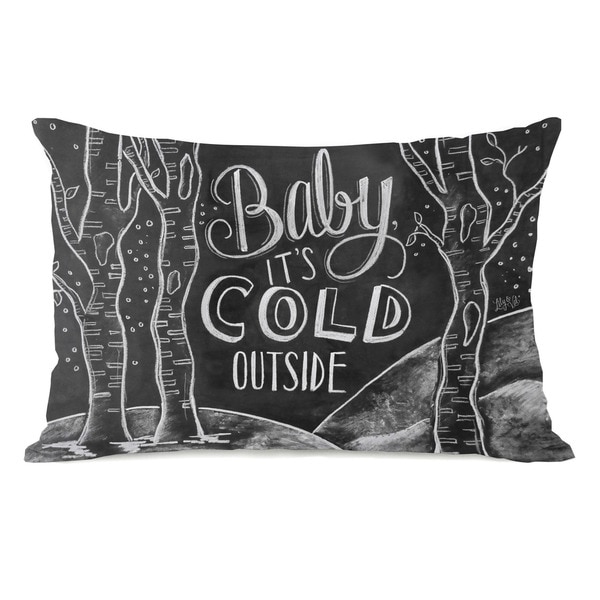 Baby, It's Cold Outside - Gray White 14x20 Throw Pillow by Lily & Val
