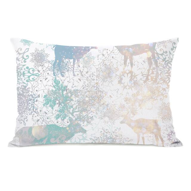 Glittered Reindeer - Multi 14x20 Throw Pillow by OBC
