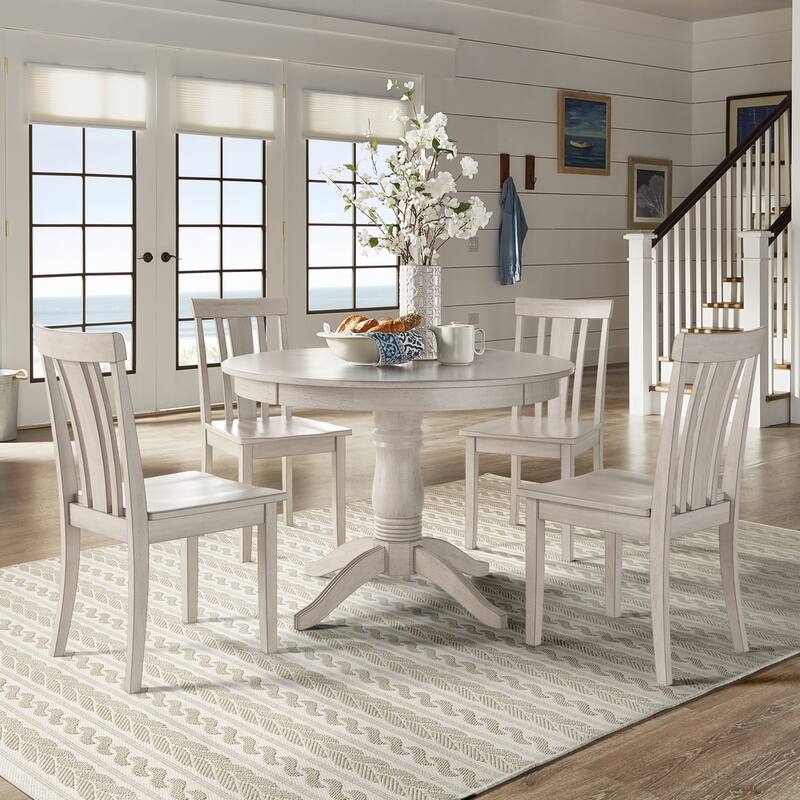 Wilmington II Round Pedestal Base Antique White 5-Piece Dining Set by iNSPIRE Q Classic