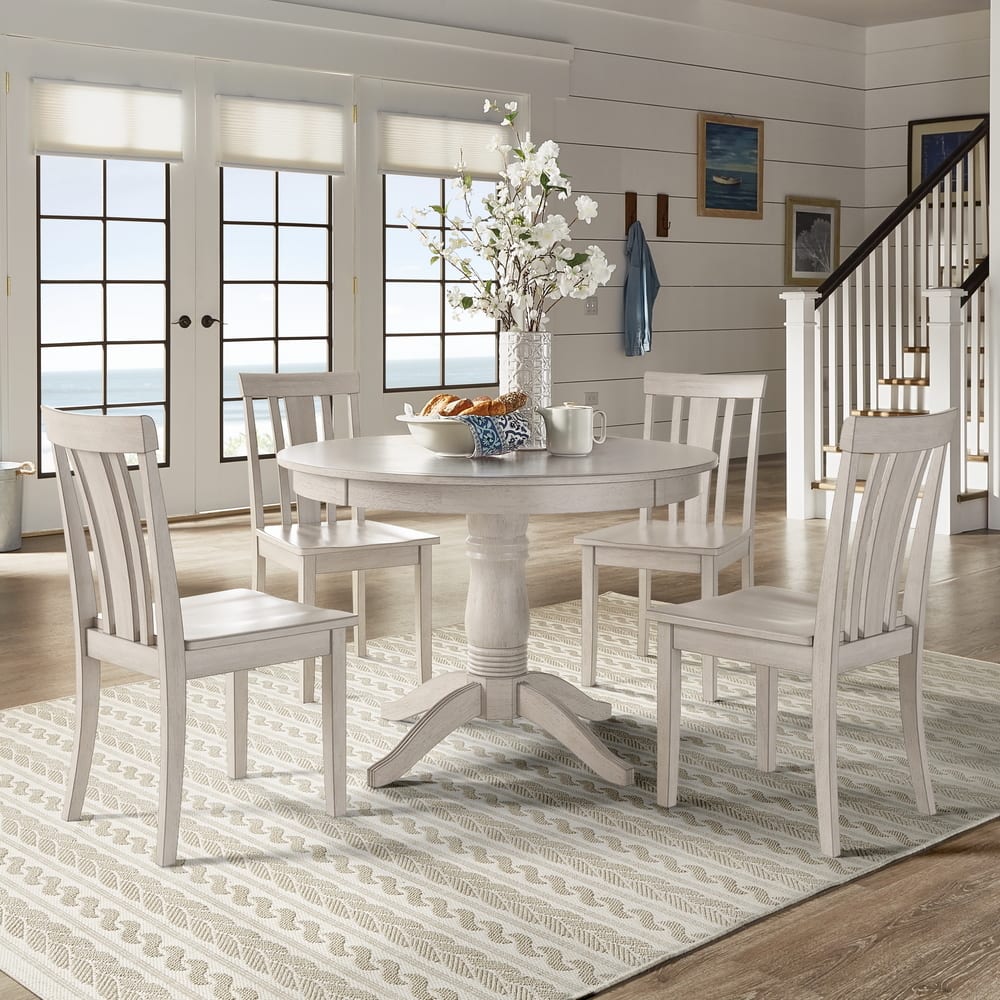 Wilmington II Round Pedestal Base Antique White 5-Piece Dining Set by iNSPIRE Q Classic