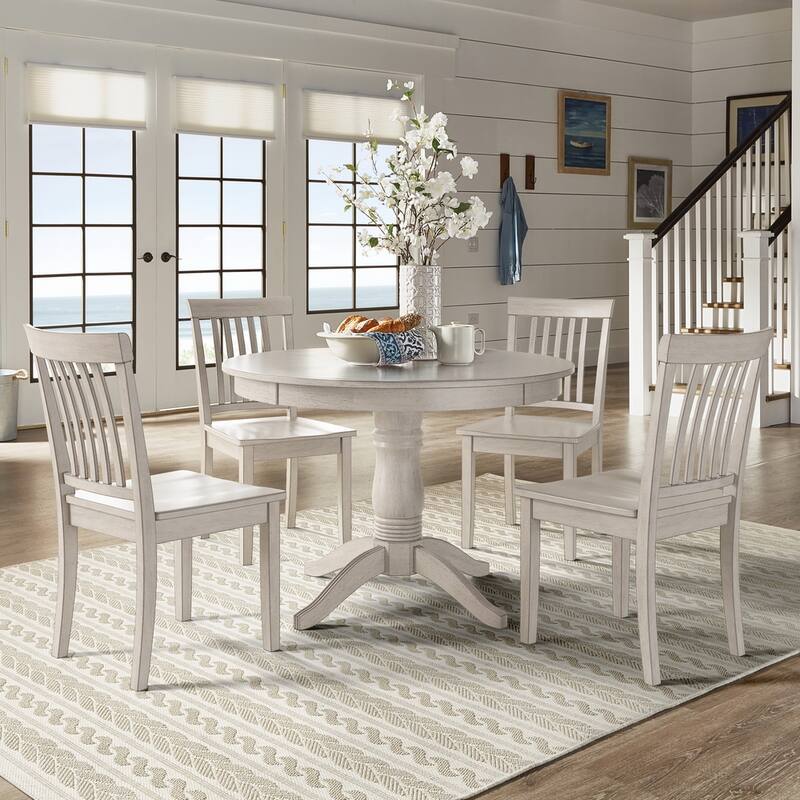 Wilmington II Round Pedestal Base Antique White 5-Piece Dining Set by iNSPIRE Q Classic