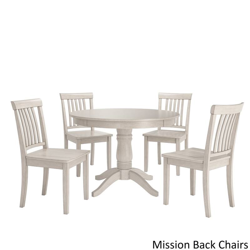 Wilmington II Round Pedestal Base Antique White 5-Piece Dining Set by iNSPIRE Q Classic