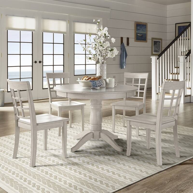 Wilmington II Round Pedestal Base Antique White 5-Piece Dining Set by iNSPIRE Q Classic