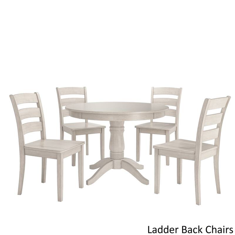 Wilmington II Round Pedestal Base Antique White 5-Piece Dining Set by iNSPIRE Q Classic