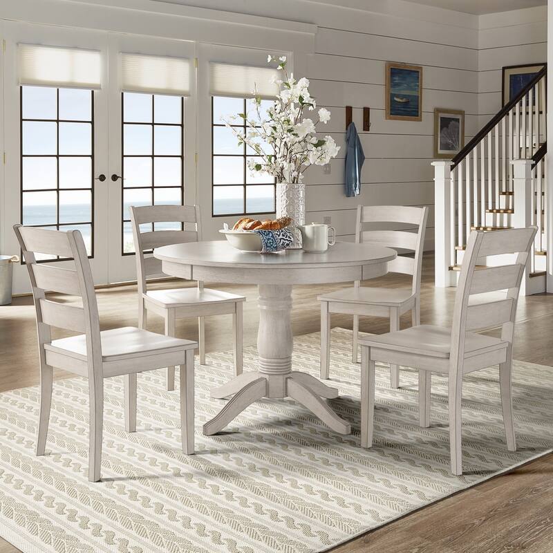 Wilmington II Round Pedestal Base Antique White 5-Piece Dining Set by iNSPIRE Q Classic