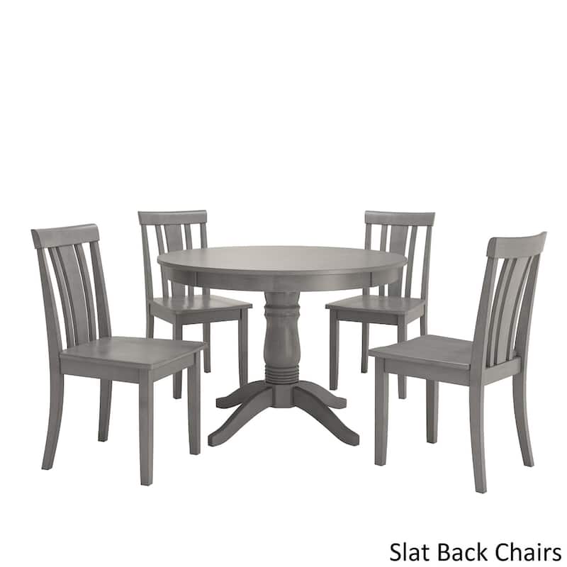 Wilmington II Round Pedestal Base Antique Grey 5-Piece Dining Set by iNSPIRE Q Classic - Slat Back