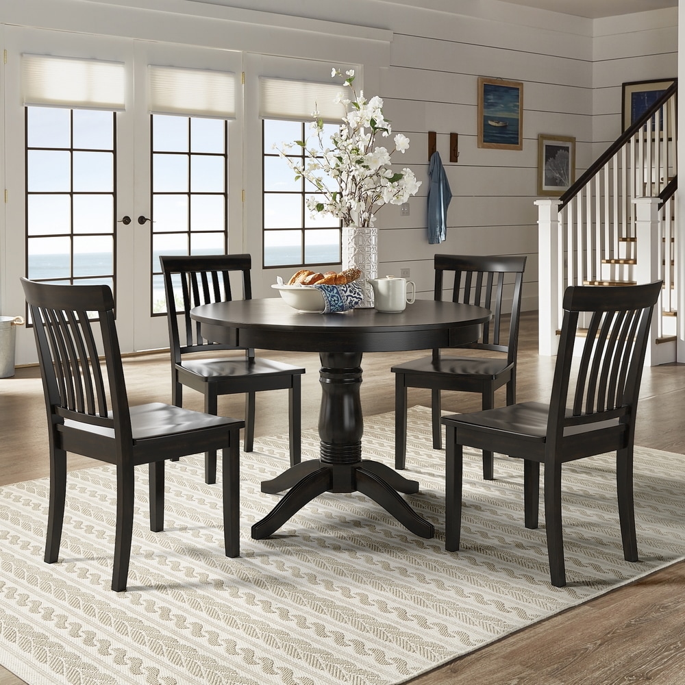 iNSPIRE Q Classic Wilmington II Round Pedestal Base Antique Black 5-Piece Dining Set