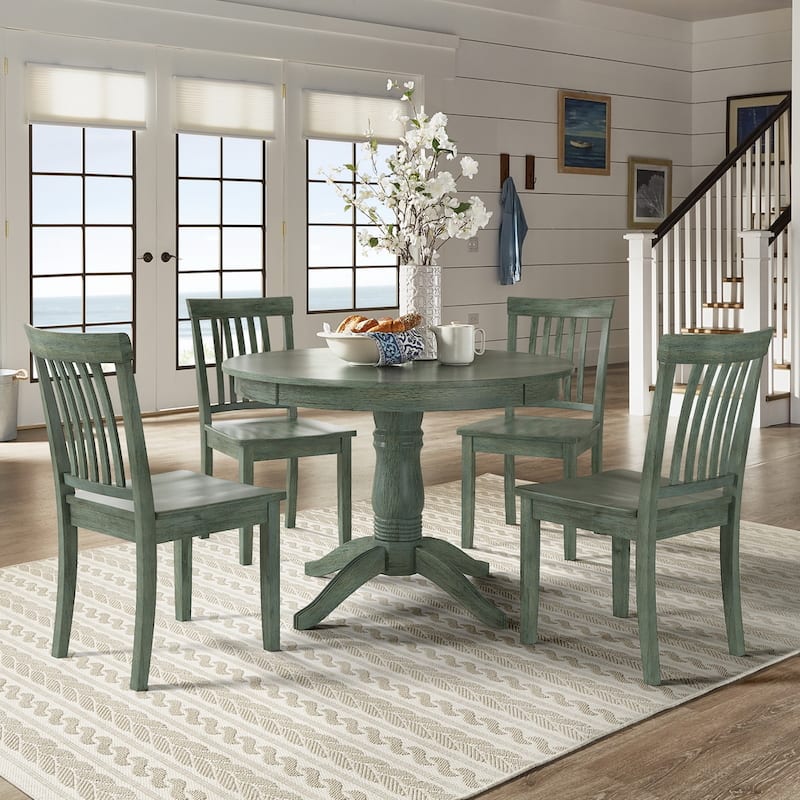Wilmington II Round Pedestal Base Antique Sage Green 5-Piece Dining Set by iNSPIRE Q Classic