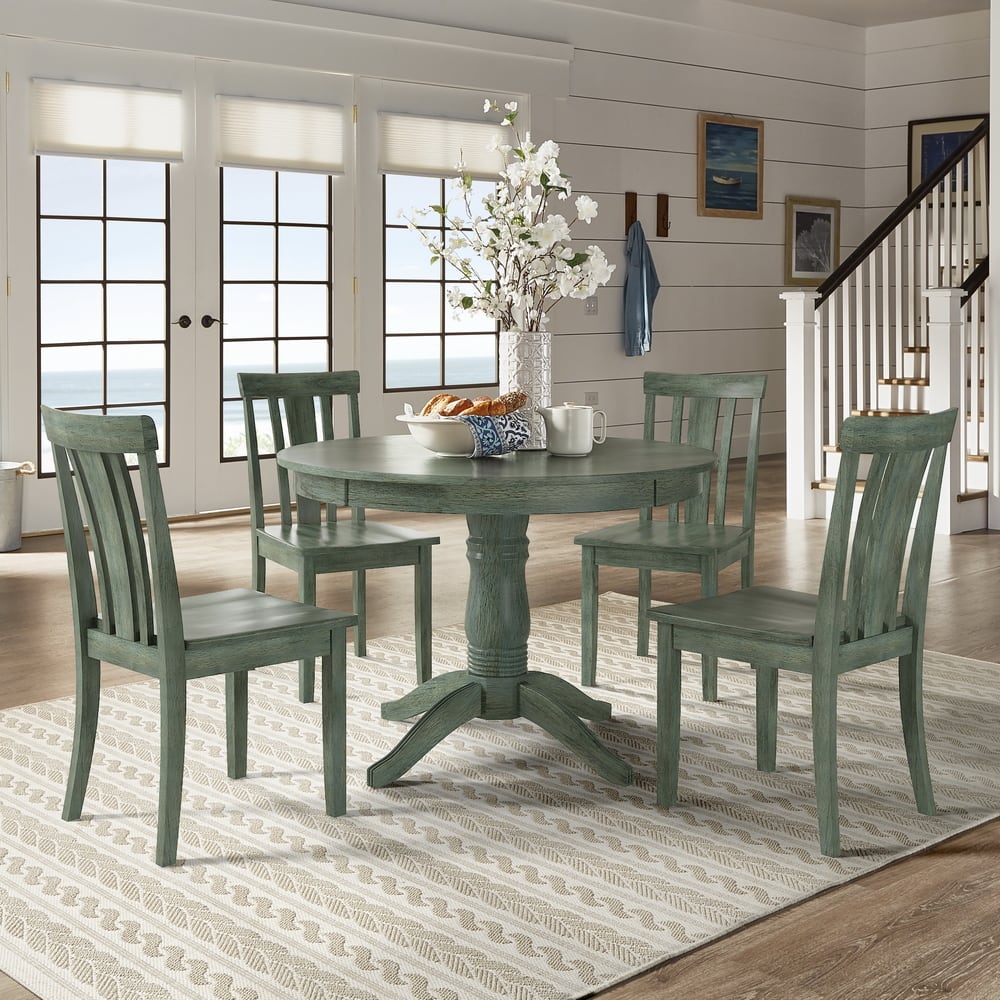 Wilmington II Round Pedestal Base Antique Sage Green 5-Piece Dining Set by iNSPIRE Q Classic