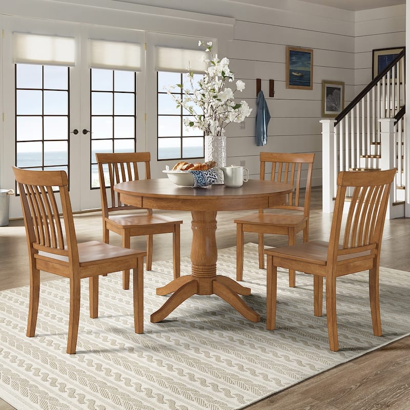 Wilmington II Round Pedestal Base Oak Finish 5-Piece Dining Set by iNSPIRE Q Classic