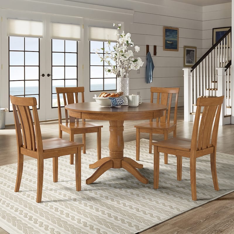 Wilmington II Round Pedestal Base Oak Finish 5-Piece Dining Set by iNSPIRE Q Classic