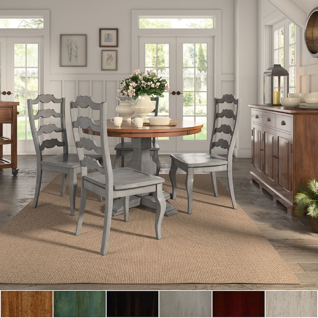 Eleanor Antique Grey Round Top Solid Wood Dining Set - French Ladder Back by iNSPIRE Q Classic