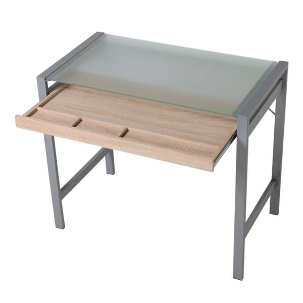 Shop Homcom Modern Wood Steel Frosted Glass Computer Desk Writing