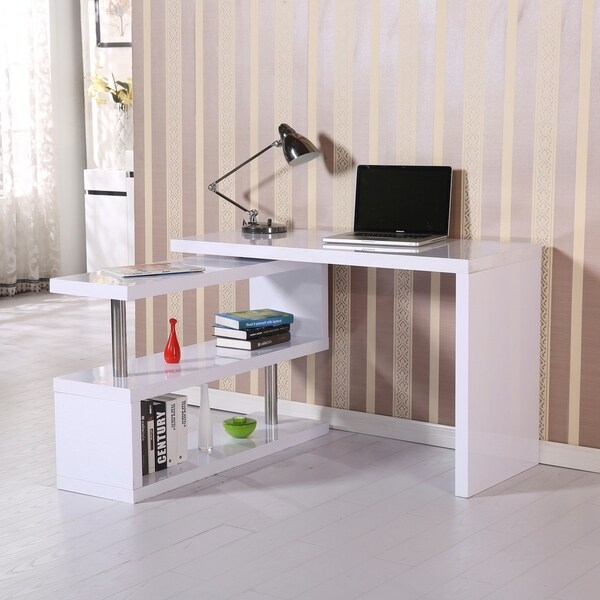 HOMCOM Rotating Office Desk and Shelf Combo - White