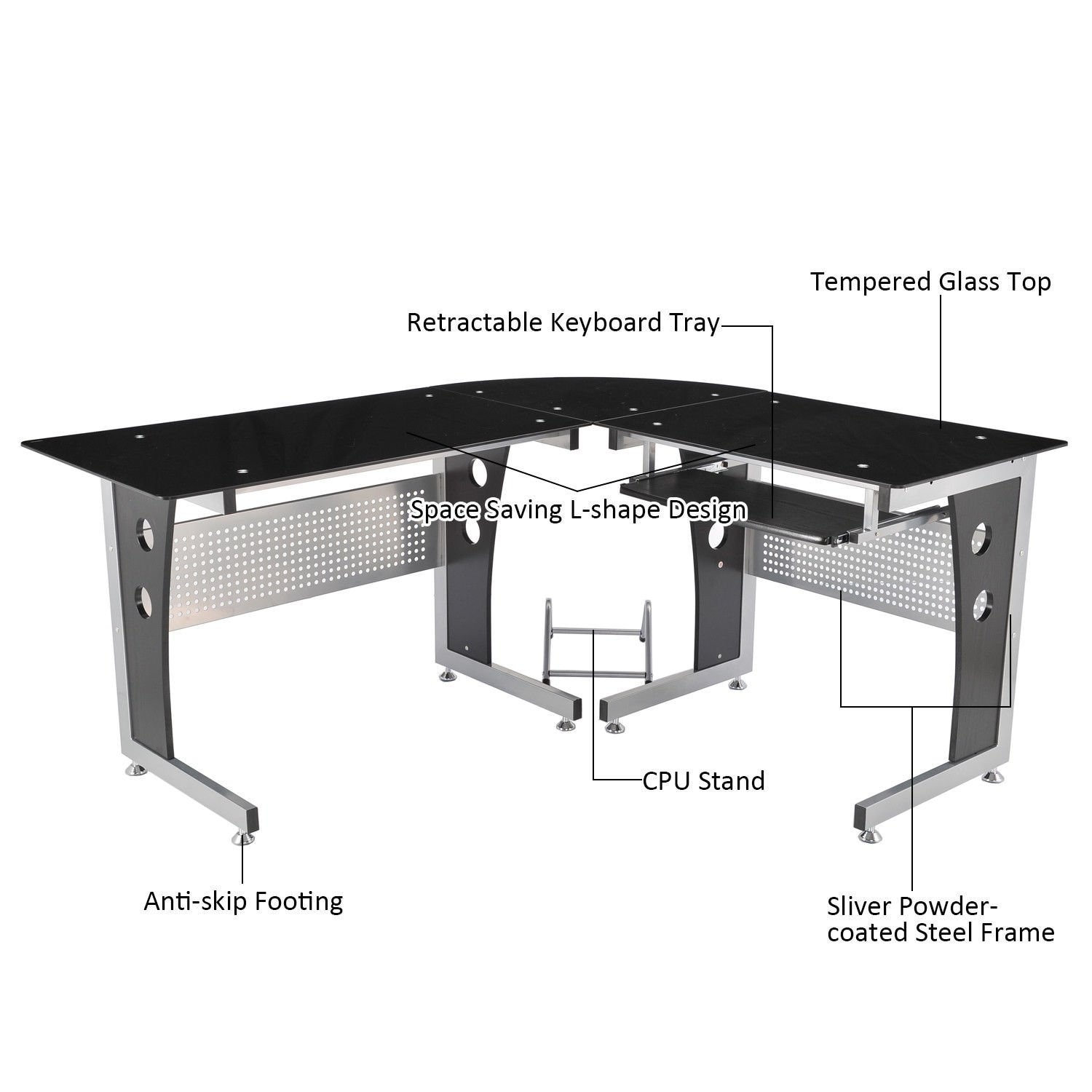 Shop Homcom Modern L Shaped Glasstop Office Workstation Computer