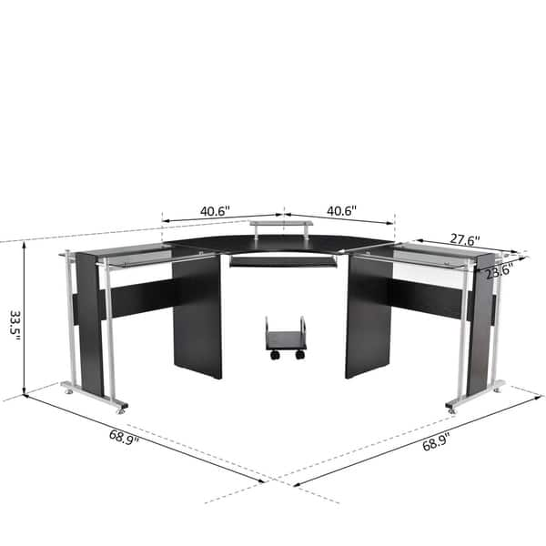 Shop Homcom 69 Modern L Shaped Smoked Glass Top Computer Desk