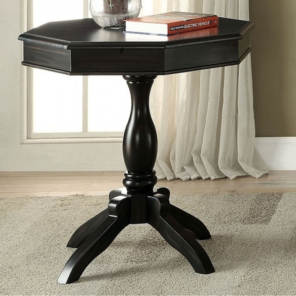 Iliana Transitional Octagon Accent Table, Antique Black