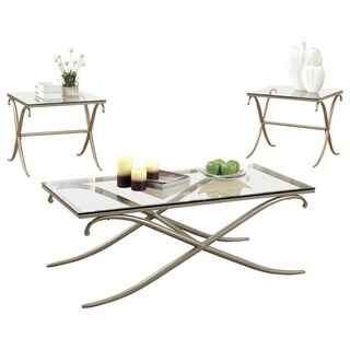 Serra Transitional Style Metallic Coffee Table Set, Gold, Set Of 3