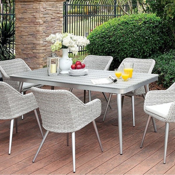 Shivani Contemporary Patio Dining Table, Silver