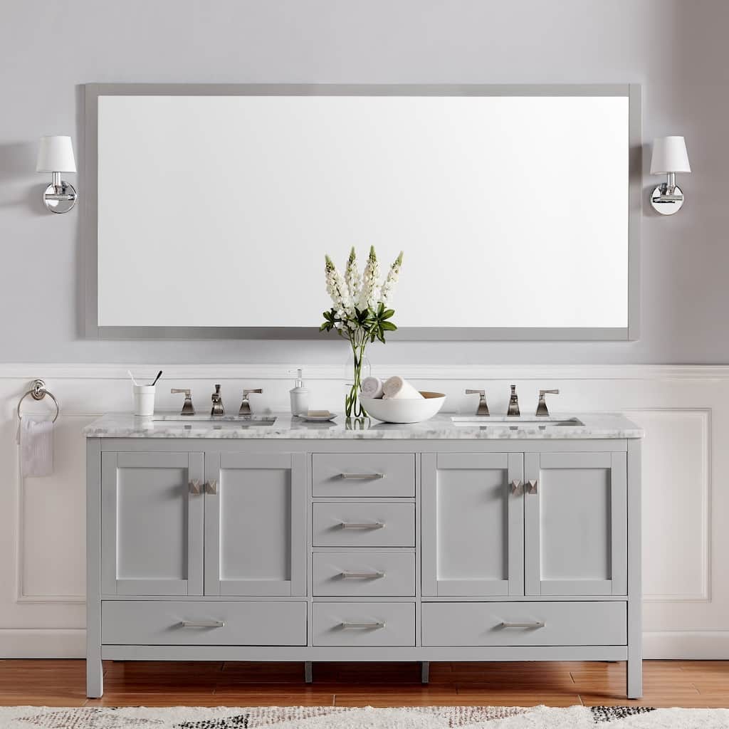 Eviva Aberdeen Grey 84-inch Double Sink Bathroom Vanity w/ White Carrara Top and Sinks