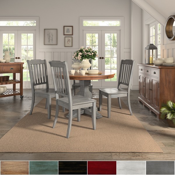 Shop Eleanor Antique Grey Round Top Solid Wood Dining Set Slat Back By Inspire Q Classic Overstock 18022614