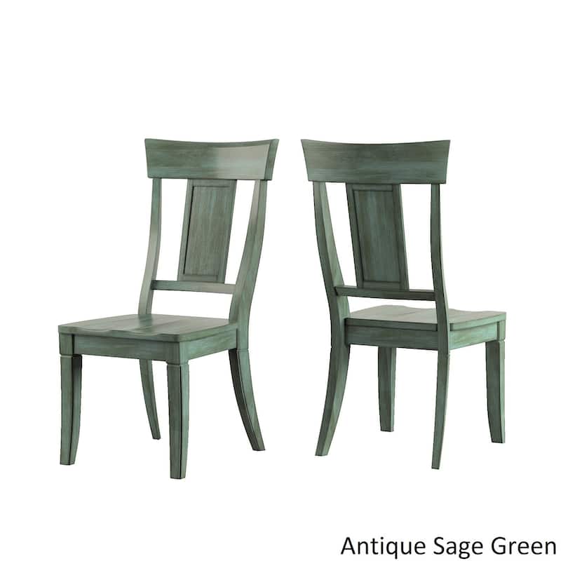 Eleanor Antique Grey Round Top Solid Wood Dining Set - Panel Back by iNSPIRE Q Classic - 5-Piece Set - Antique Sage Green Chairs w Antique Grey Table