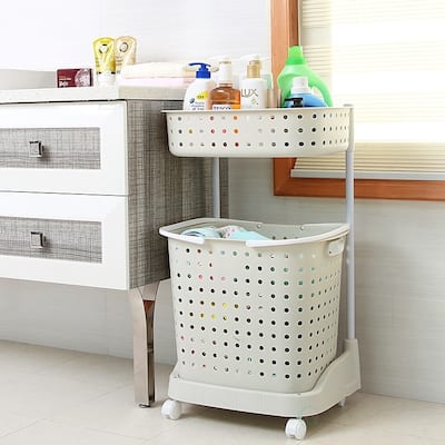 2 Tier Plastic Laundry Basket with Wheels