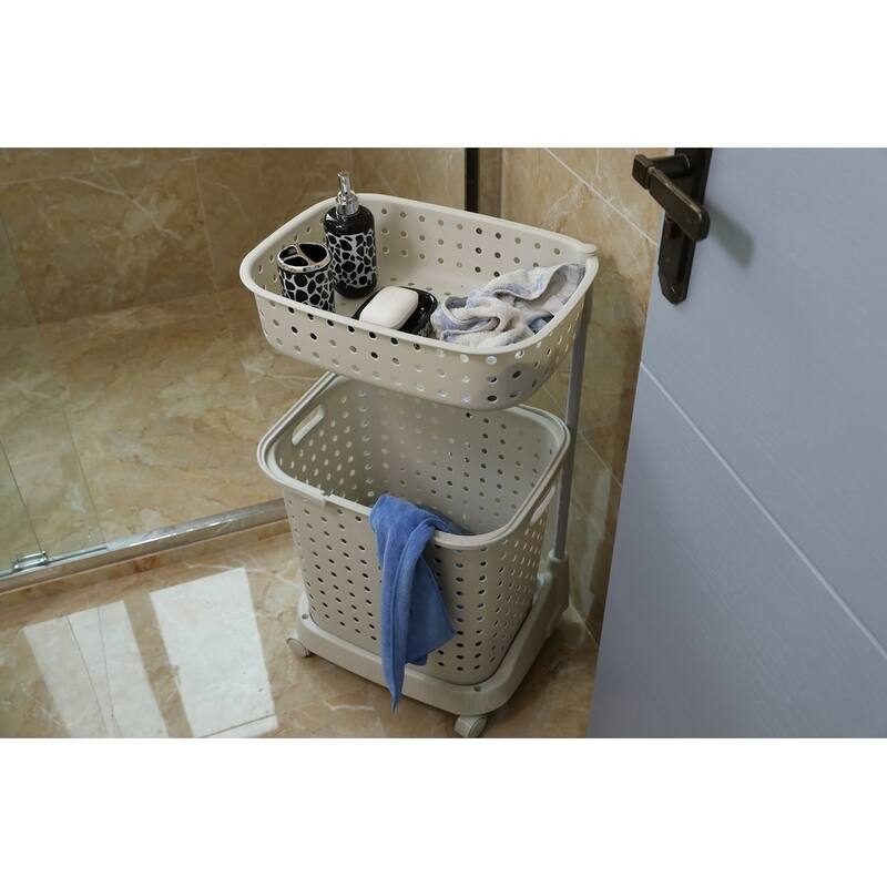 2 Tier Plastic Laundry Basket with Wheels