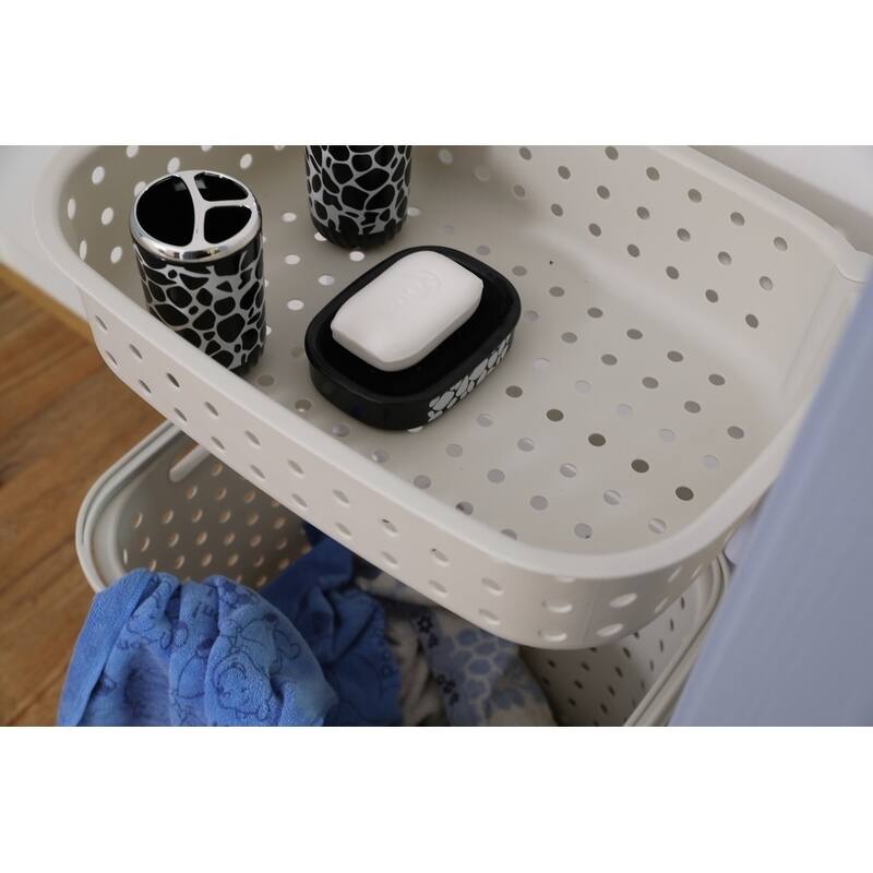 2 Tier Plastic Laundry Basket with Wheels
