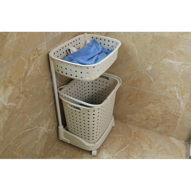 2 Tier Plastic Laundry Basket with Wheels