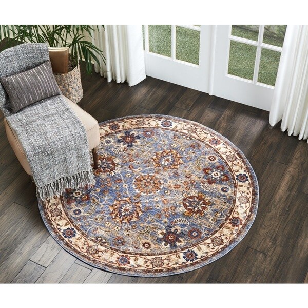 Nourison Reseda Vintage Sky Blue Floral Rug (5' Round)