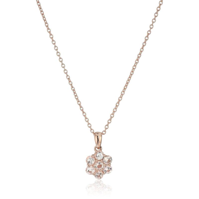 Rose Gold Plated Silver Morganite Flower Pendant Necklace 18" - Pink