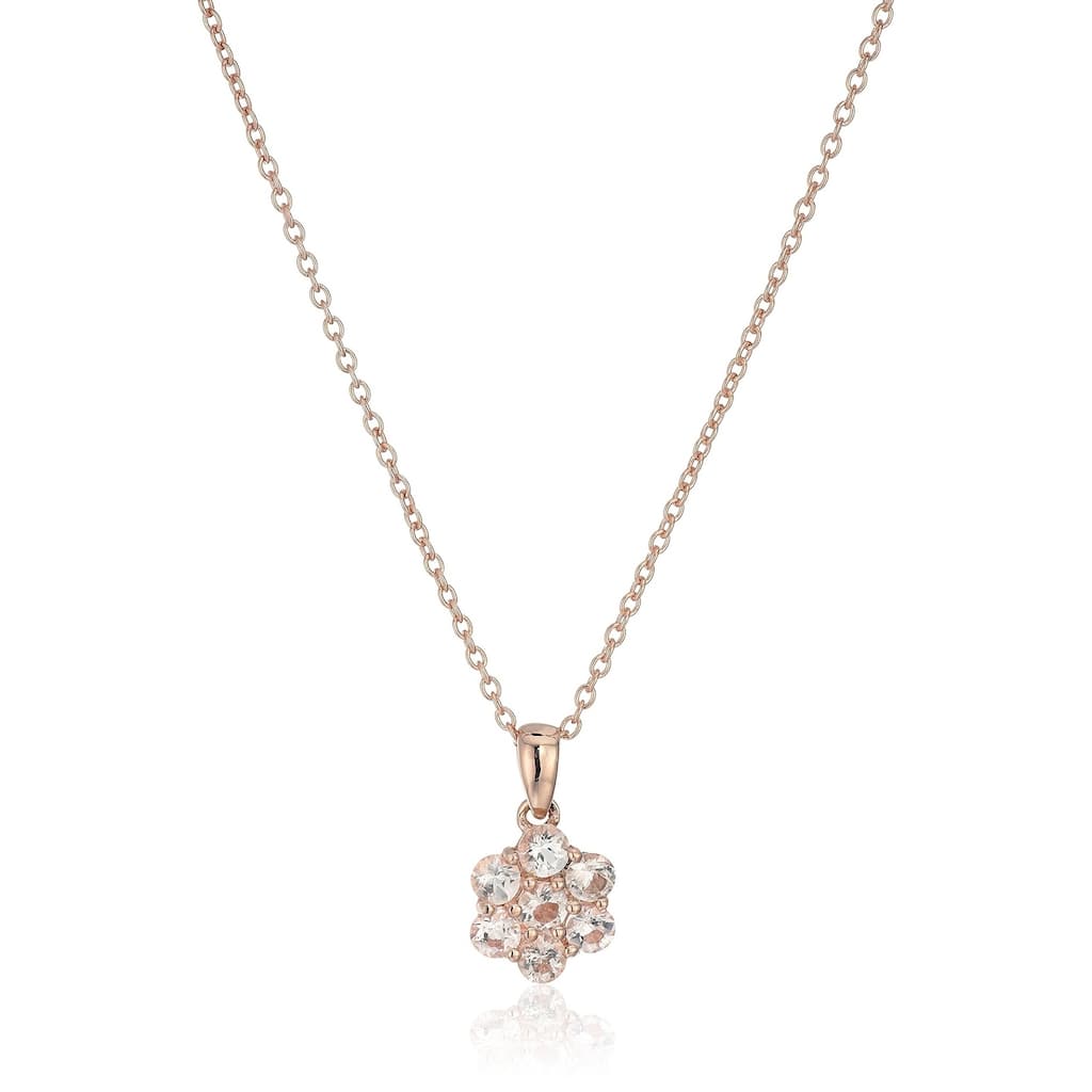 Rose Gold Plated Silver Morganite Flower Pendant Necklace 18" - Pink