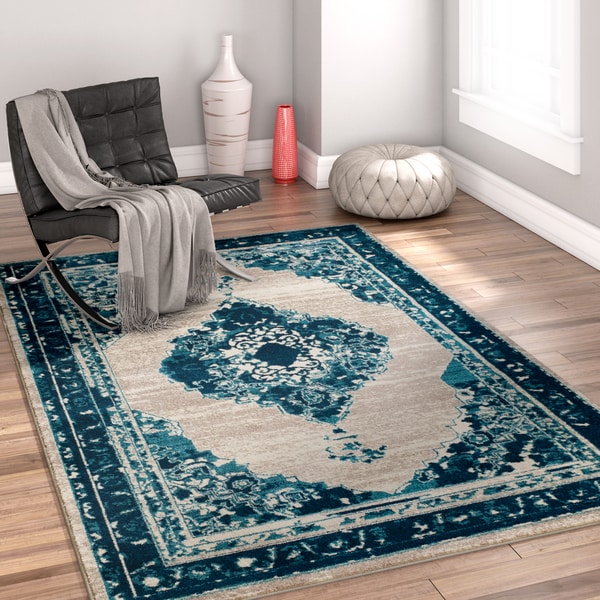 Well Woven Bohemian Modern Eclectic Blue Area Rug - 8' x 10'