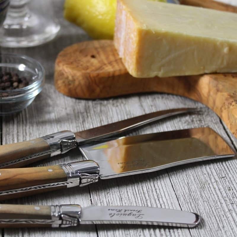 French Home 4 Piece Laguiole Connoisseur Olive Wood Cheese and Wine Set