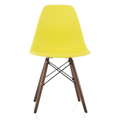 CozyBlock Shell Light Yellow Molded Plastic Dining Side Chair with Dark Walnut Wood Eiffel Legs