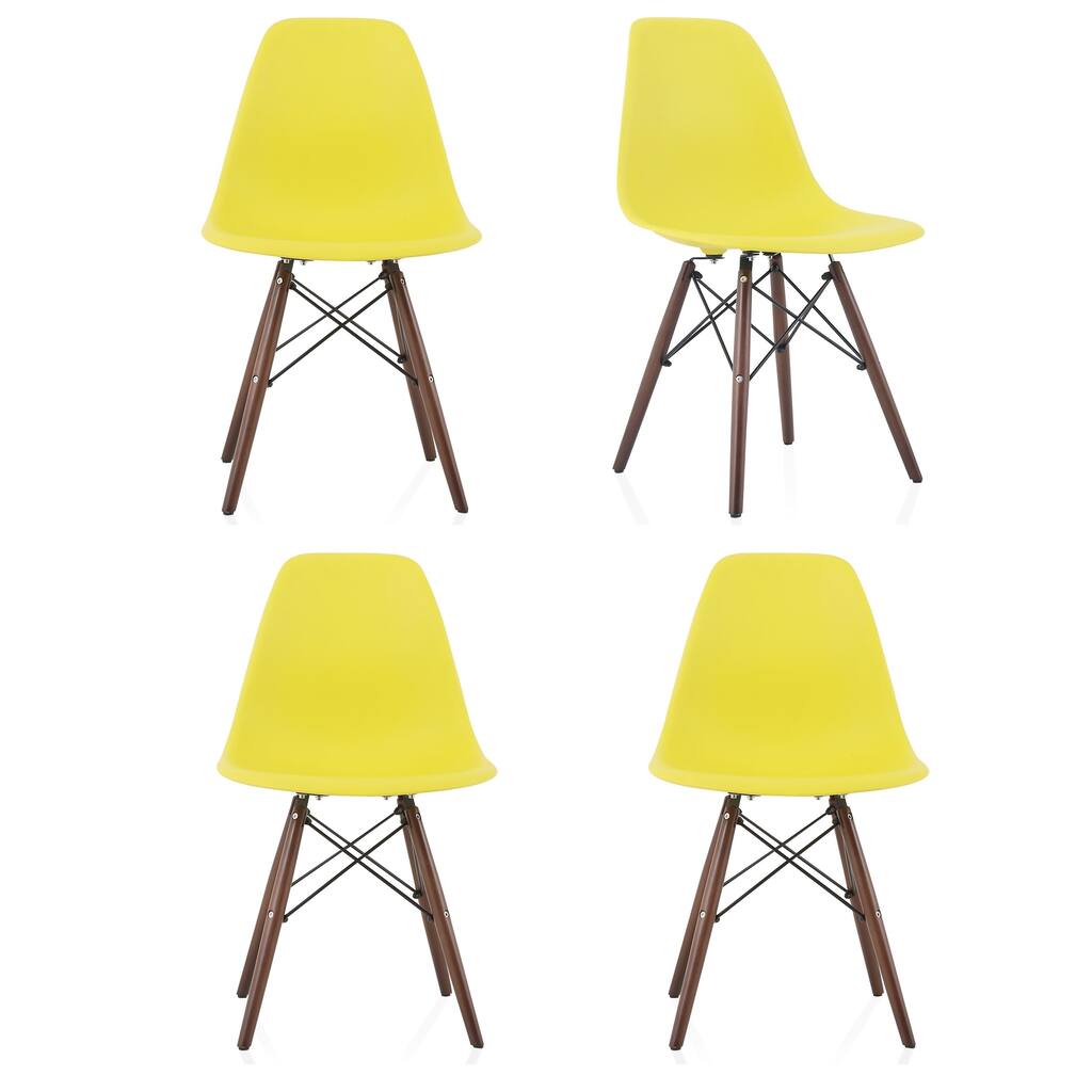 CozyBlock Set of 4 DSW Molded Light Yellow Plastic Dining Shell Chair with Dark Walnut Wood Eiffel Legs