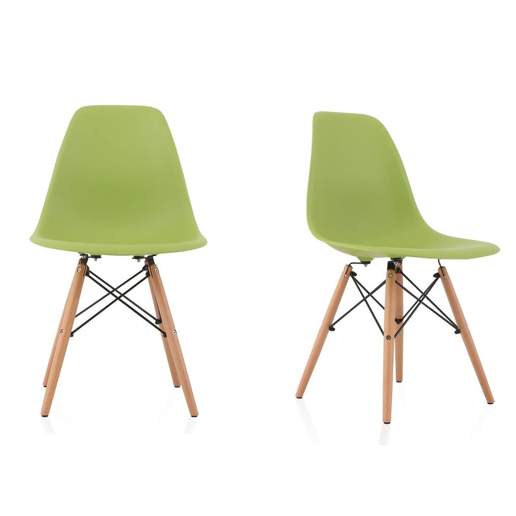 CozyBlock Set of 2 Molded Green Plastic Dining Shell Chair with Beech Wood Eiffel Legs